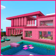 Розовый дом с мебелью . Майнкр