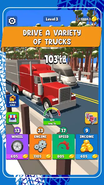 Скачать Idle Truck Racing : Cybertruck Взлом [МОД Бесконечные деньги] + [МОД Меню] MOD APK на Андроид
