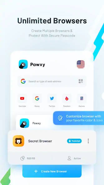 Скачать Pawxy: Fast VPN & Browser [Разблокированная версия] MOD APK на Андроид
