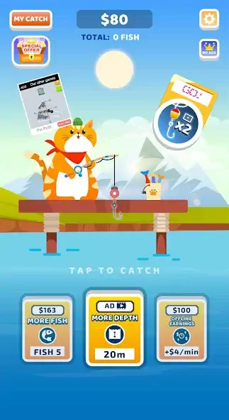 Скачать Idle Furry Fishing! Взлом [МОД Бесконечные монеты] + [МОД Меню] MOD APK на Андроид